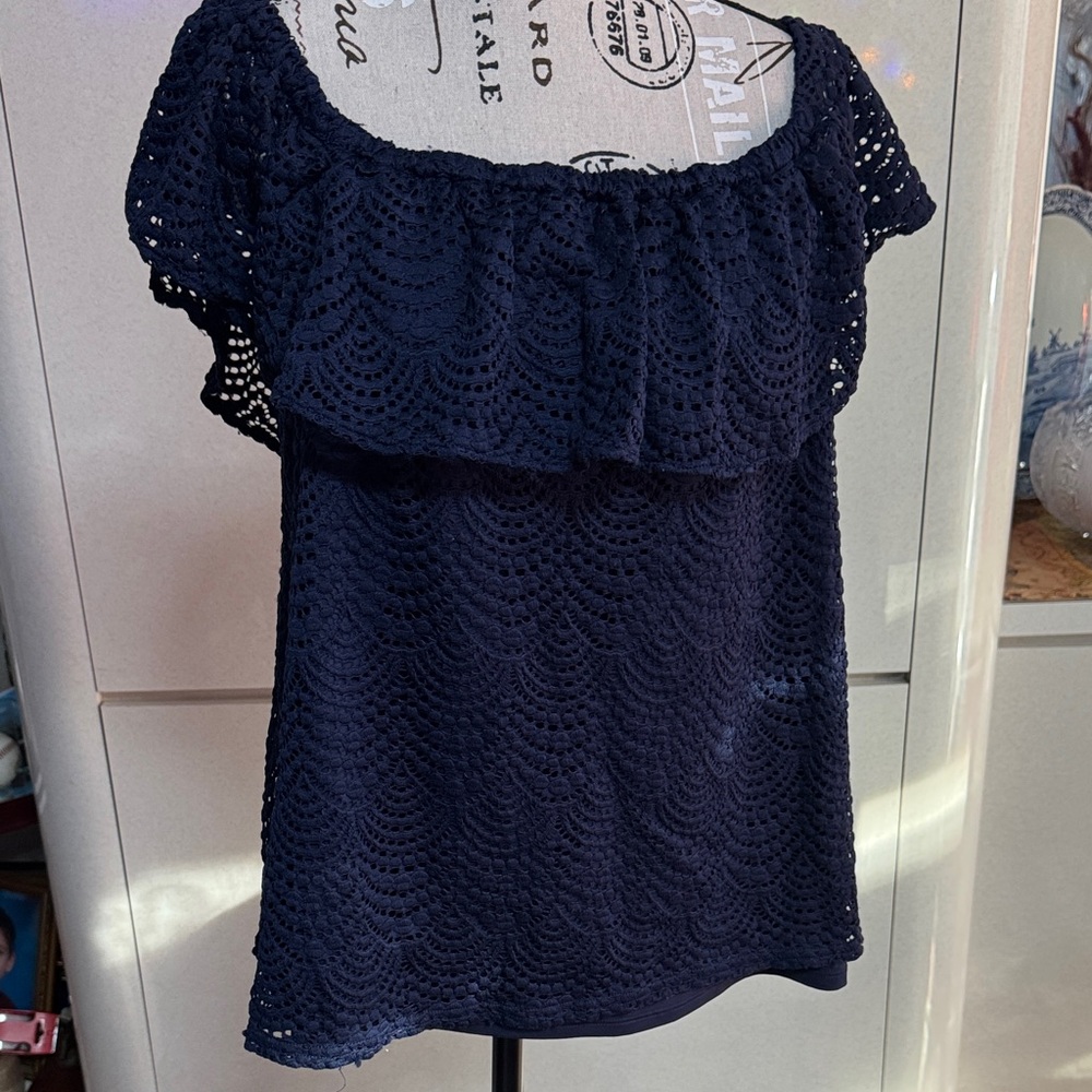 Lilly Pulitzer Navy Crochet Blouse